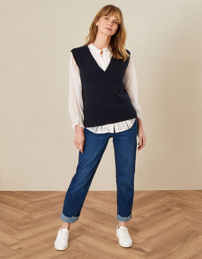 V-Neck Plain Tabard, Blue (NAVY), large