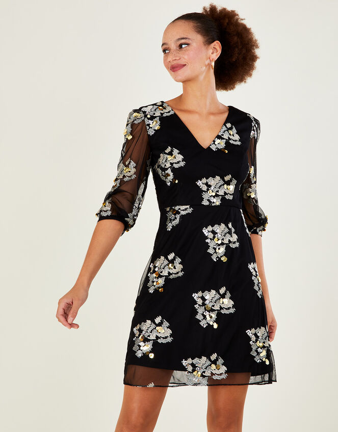 Jennifer Sequin Animal Tunic Dress, Black (BLACK), large
