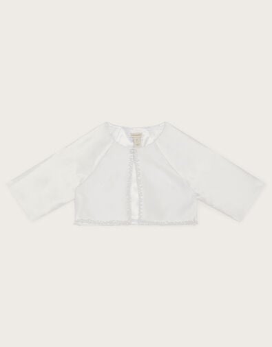 Pearl Trim Communion Jacket, White (WHITE), large