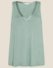 Satin Trim Jersey Pyjama Top, Green (GREEN), large
