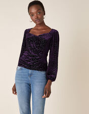 Helena Stretch Heart Devore Top, Purple (PLUM), large