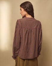 East Freya Embroidered Check Blouse, Brown (BROWN), large