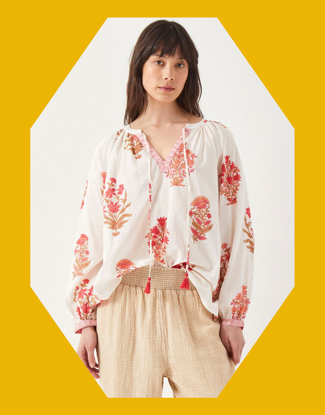 East Marcia Floral Cotton Blouse, Multi (MULTI), large