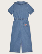 Short Sleeve Denim Jumpsuit, Blue (BLUE), large