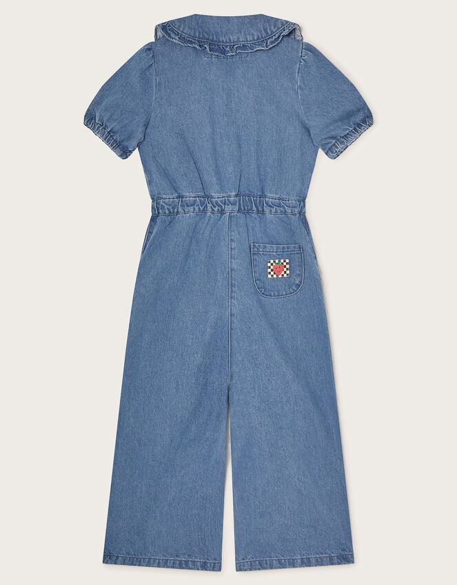 Short Sleeve Denim Jumpsuit, Blue (BLUE), large