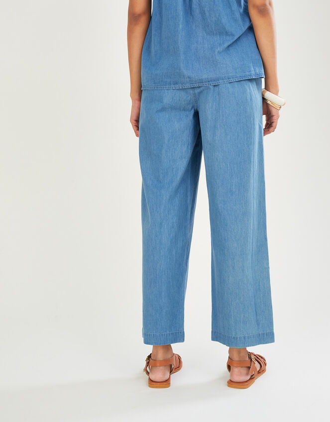 Denim Pull On Crop Trousers in Sustainable Cotton, Blue (BLUE), large