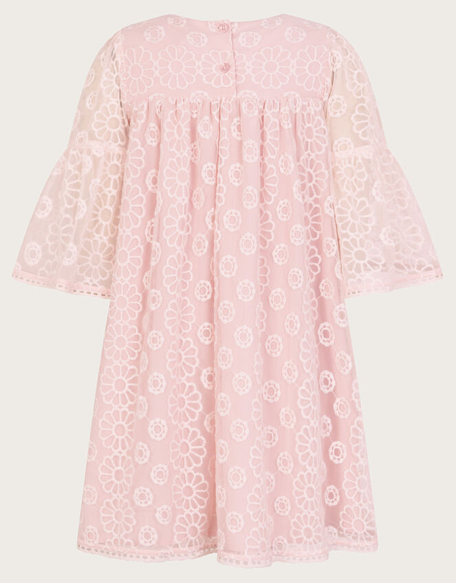 Floral Embroidered Flute Sleeve Dress, Pink (PINK), large