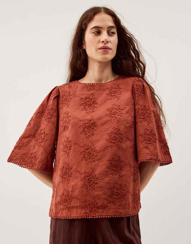 Harika Floral Embroidered Top, Brown (BROWN), large