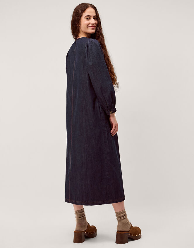 Remy Pintuck Denim Midi Dress, Blue (INDIGO), large