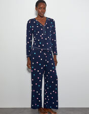 Sabrina Spot Long Pyjamas Set, Blue (NAVY), large