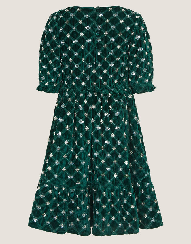 Gracie Embellished Velvet Party Dress, Green (GREEN), large