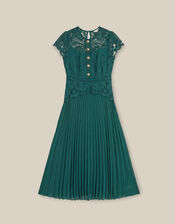 Mila Lace Pleated Midi Dress, Green (GREEN), large