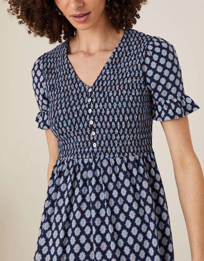 Geo Print Smock Dress, Blue (NAVY), large