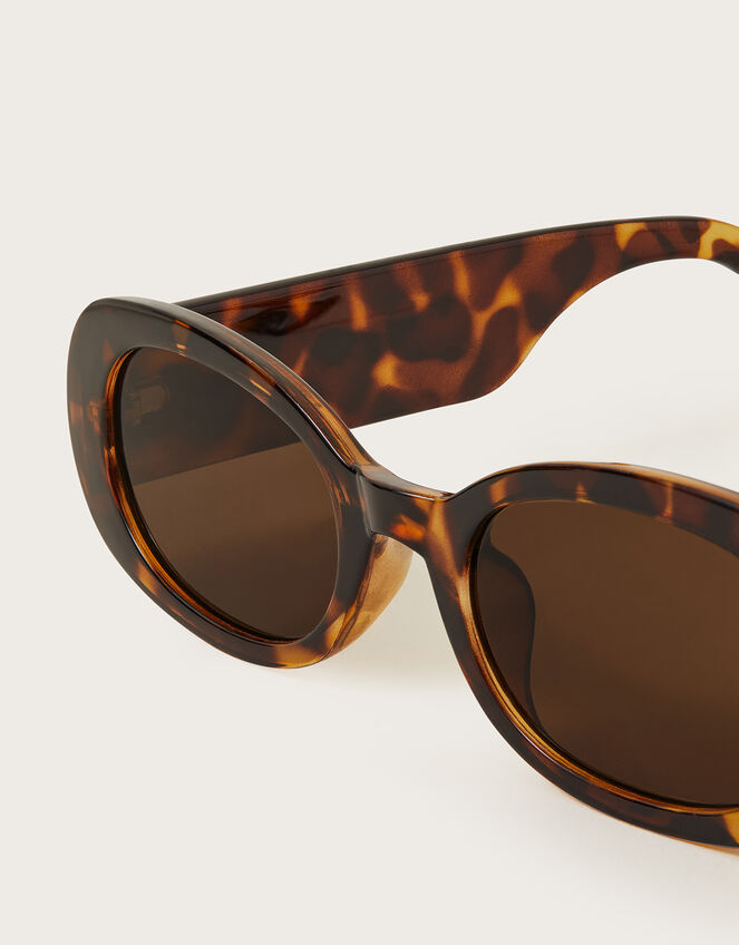 Tortoiseshell Print Chunky Rectangle Sunglasses, , large