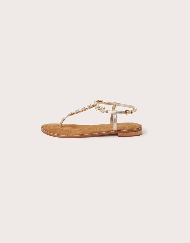 Embellished Toe Post Leather Sandals, Gold (GOLD), large