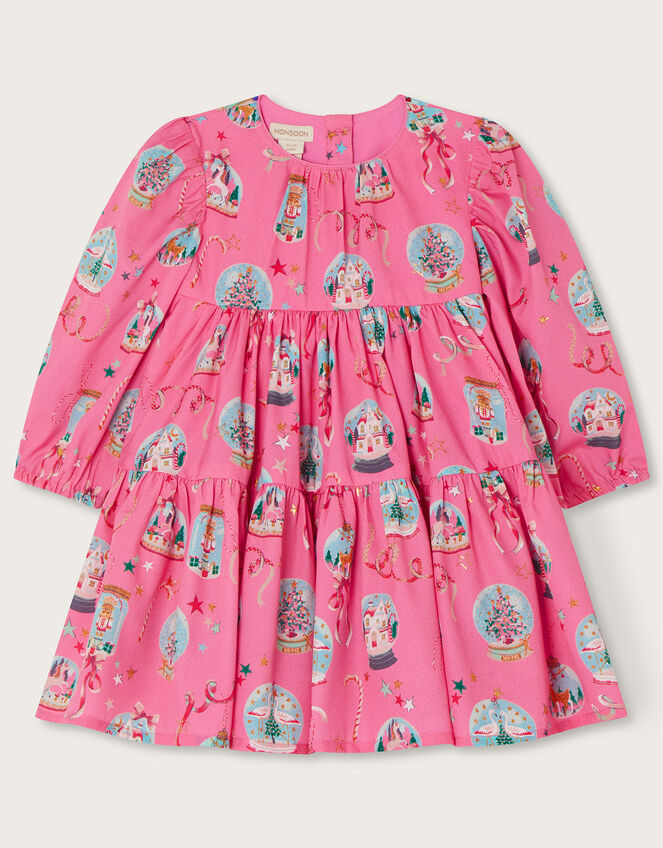 Baby Snowglobe Woven Tiered Dress, Pink (PINK), large