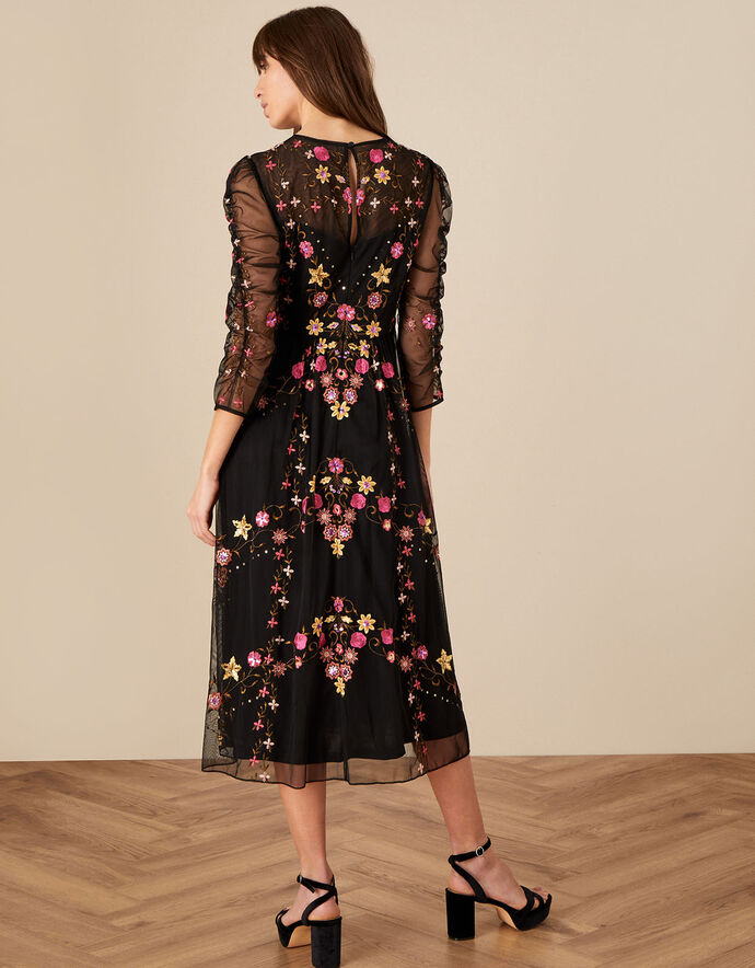 Marcia Embroidered Midi Dress Black