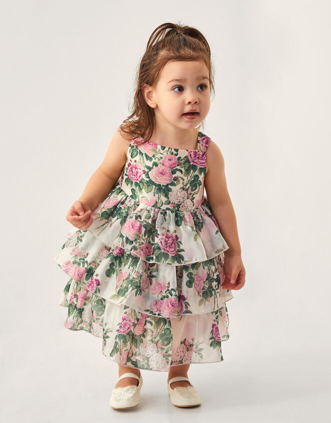 Baby Raye Floral Organza Tiered Dress, Ivory (IVORY), large