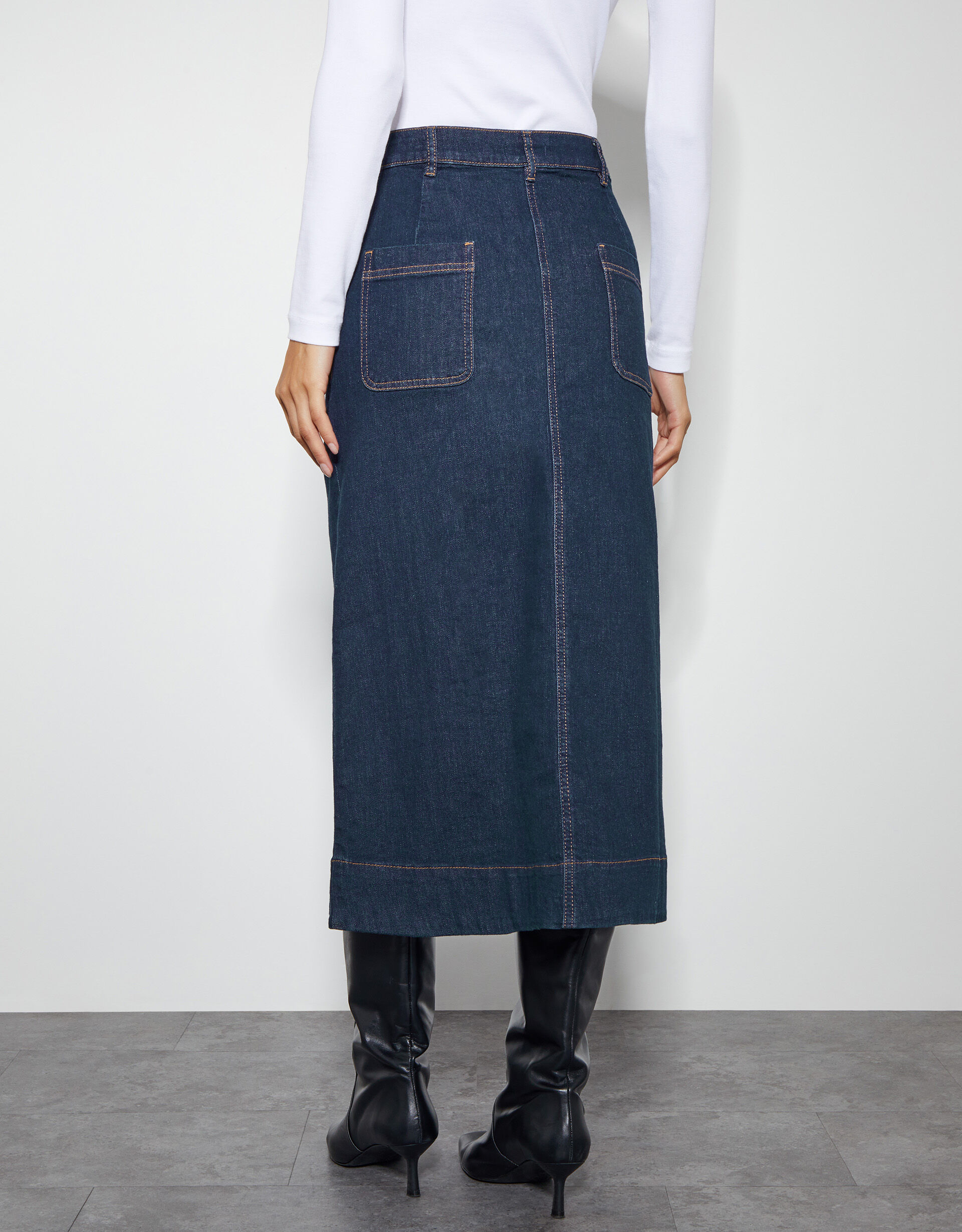 Bree Button Denim Midi Skirt Blue