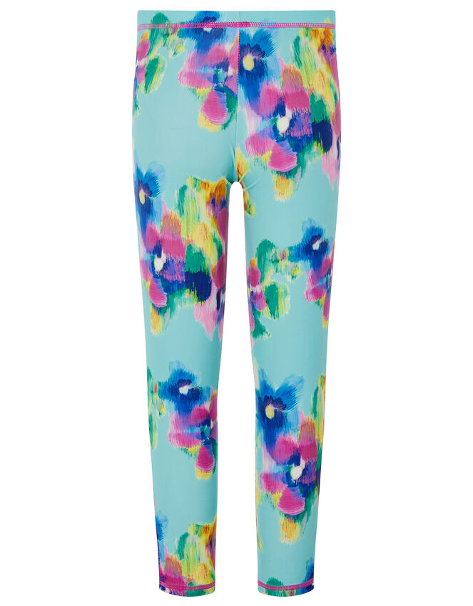 Blurred Floral Sunsafe Leggings, Blue (TURQUOISE), large