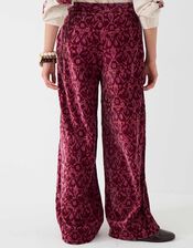 East Jude Print Velvet Wide Leg Trousers, Red (BERRY), large