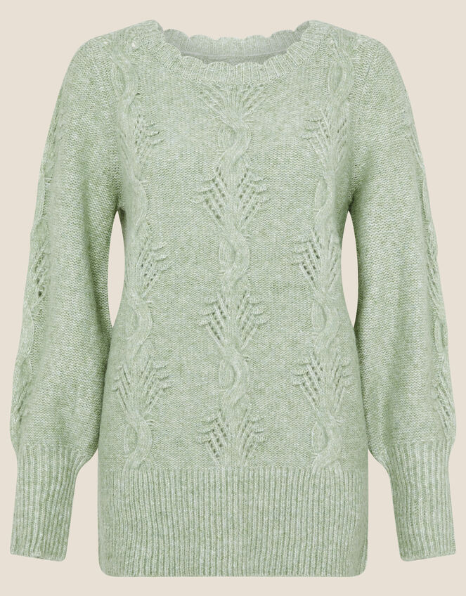 Alix Twist Stitch Pointelle Jumper, Green (SAGE), large