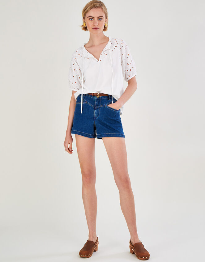 Broderie Sleeve Jersey Top in Sustainable Cotton, Ivory (IVORY), large