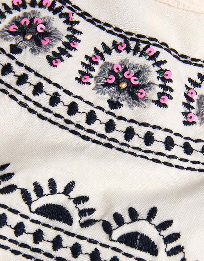 Embroidered Frill T-Shirt, Ivory (IVORY), large