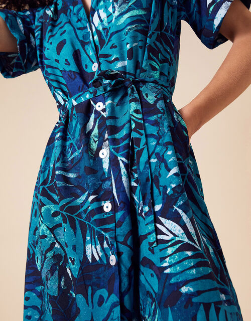 Palm Print Shirt Dress in LENZING™ ECOVERO™, Blue (BLUE), large