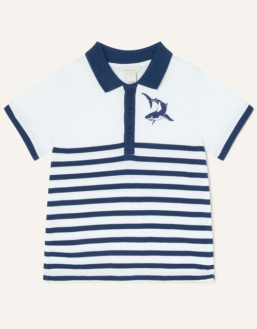 Stripe Shark Polo Shirt in Sustainable Cotton, White (WHITE), large