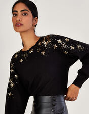Sequin Star Scatter Jumper with LENZING™ ECOVERO™, Black (BLACK), large