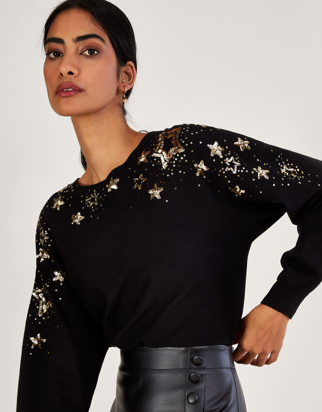 Sequin Star Scatter Jumper with LENZING™ ECOVERO™, Black (BLACK), large