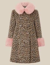 Monsoon x Queens of Archive Connie Faux Fur Leopard Print Coat​, Multi (MULTI), large