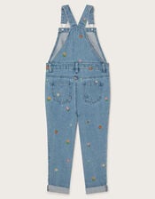 Floral Embroidered Denim Dungarees, Blue (BLUE), large