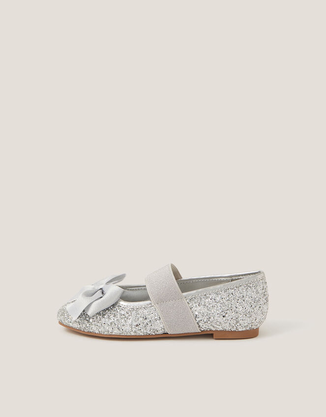 Glitter Bow Ballet Flats, Silver (SILVER), large