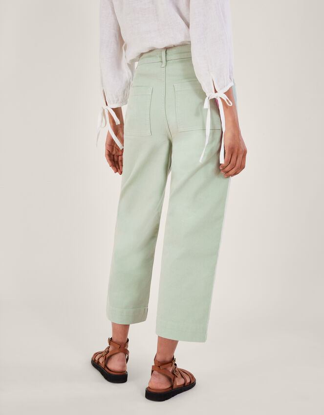 Wide Leg Crop Denim Trousers, Green (SAGE), large