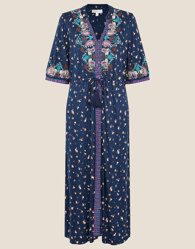Embroidered Jersey Midi Dress, Blue (NAVY), large