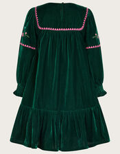 Boutique Velvet Rose Embroidered Dress, Green (GREEN), large