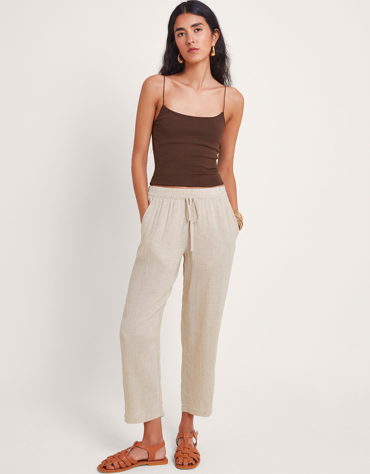 Linen Trousers for Women Wide Leg Cropped Linen Trousers Monsoon UK