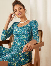 Amanza Ditsy Floral Jersey Dress, Teal (TEAL), large