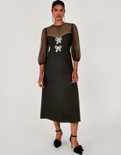 Billie Bow Midi Dress, Black (BLACK), large