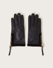Vera Leather Zip Gloves, Black (BLACK), large