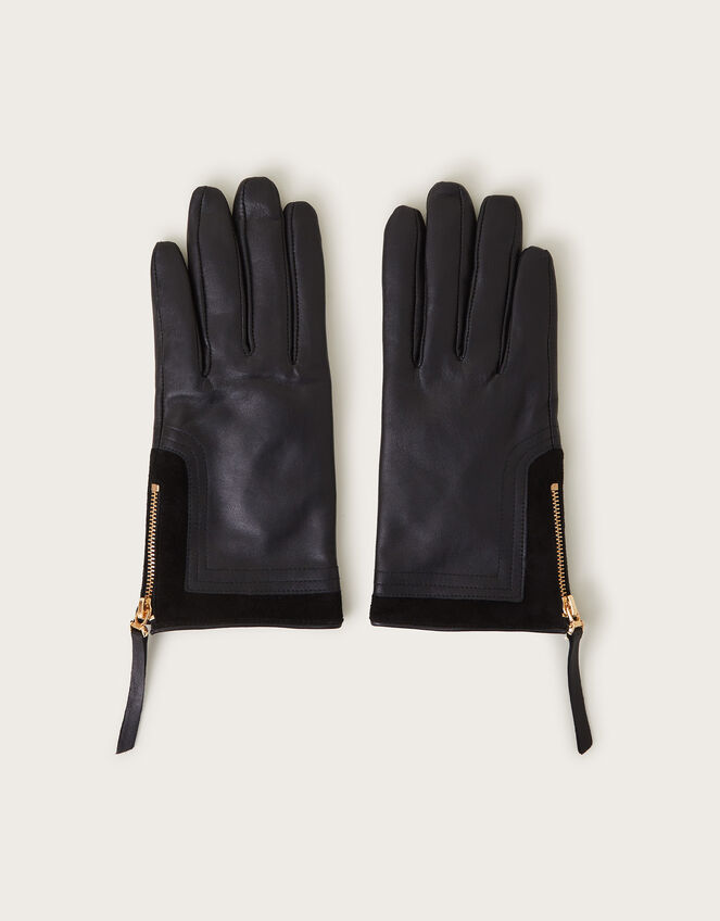 Vera Leather Zip Gloves, Black (BLACK), large