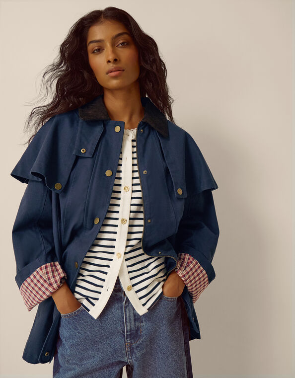 Carly Cape Barn Jacket, Blue (NAVY), large