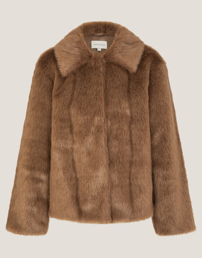 Fern Faux Fur Jacket, Brown (BROWN), large