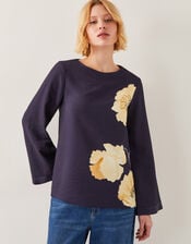 Fearne Long Sleeve Floral Top, Blue (NAVY), large