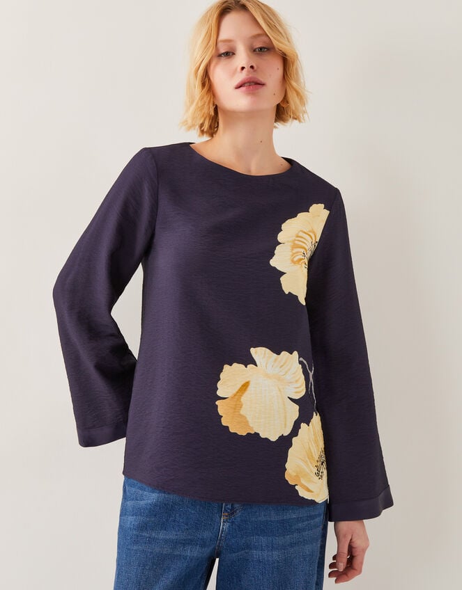 Fearne Long Sleeve Floral Top, Blue (NAVY), large