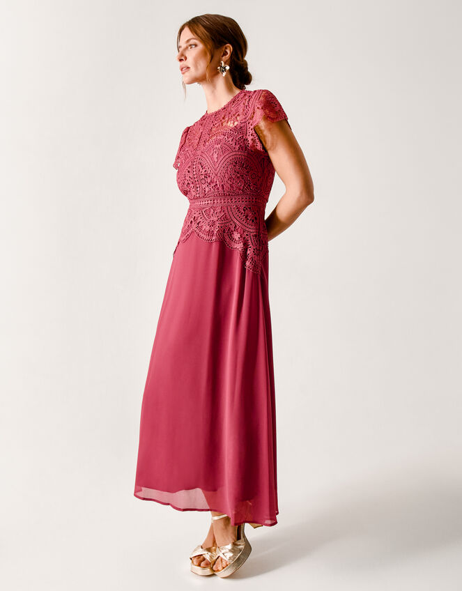 Monica Lace Midi Bridesmaid Dress, DARK PINK, large