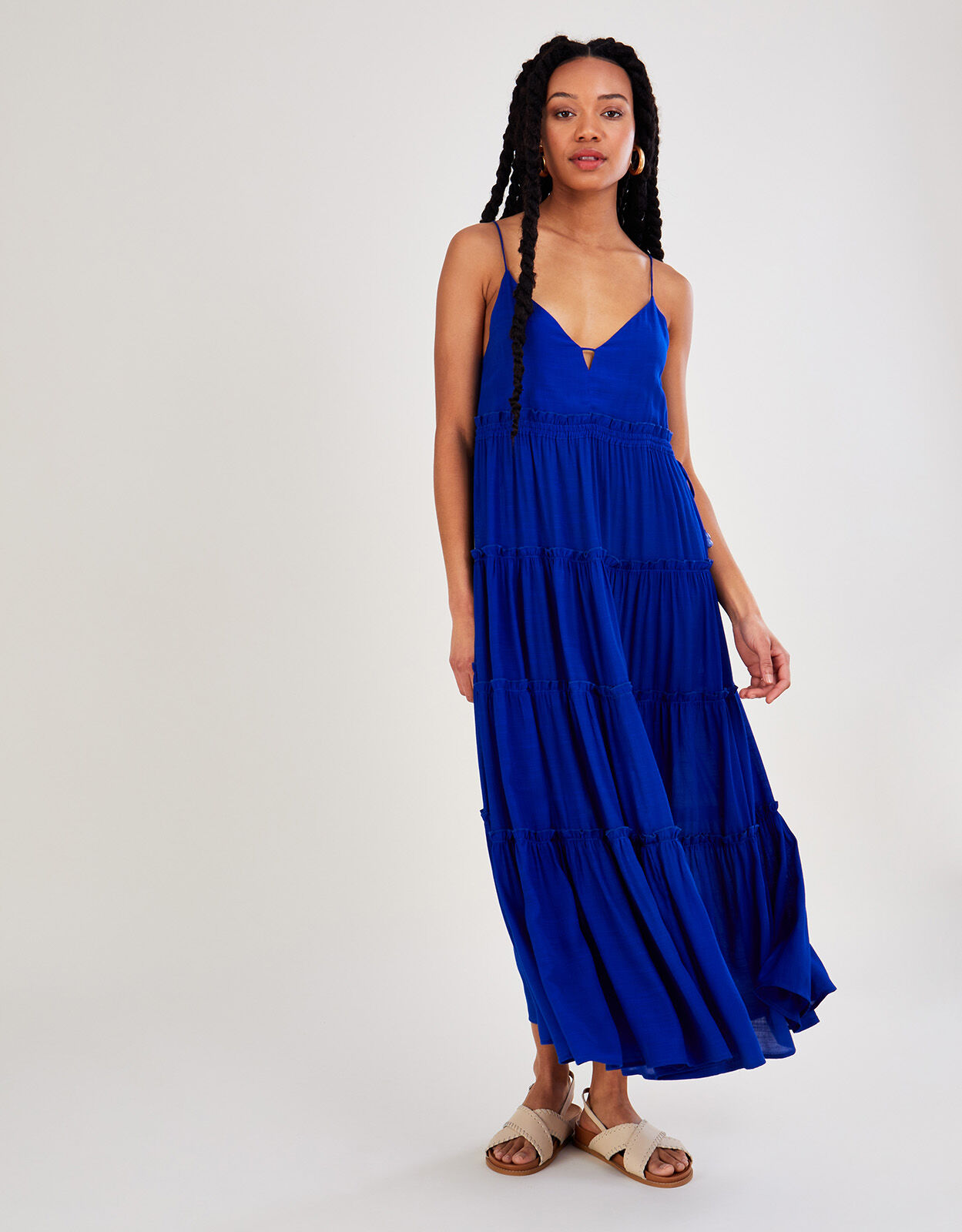Premium Cami Maxi Tiered Dress Blue