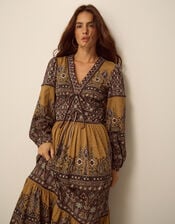 Branwen Floral Print Jersey Midi Dress, Yellow (OCHRE), large